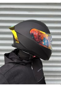 Resim Rivox R1 Mat Siyah Revo Kapalı Kask Gold Vizörlü Mat Siyah 