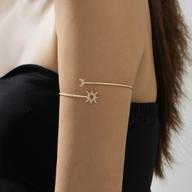 Resim 1 adet Zarif ve Çok Yönlü Yıldız ve Ay Tasarımı Bilezik - 14K Altın Kaplama ile Taşlı, Minimalist Çizgi Sanatı Stili, Günlük Giyim, Partiler ve Tatil Kutlamaları için Mükemmel, Kutlama Aksesuarı | Gökyüzü Teması | Altın Kaplama Bilezik 