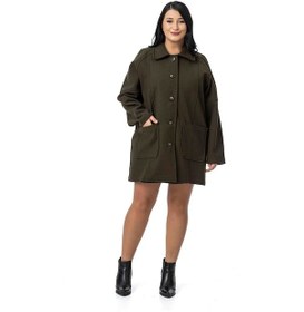 Resim Büyük Beden Gömlek Yaka Reglan Kollu Torba Cepli Astarsız Kaşe Kısa Haki Kaban Haki 