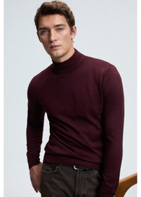 Resim Grimelange REBEL Erkek Yarım Balıkçı Yaka Basic Slim Fit Triko Bordo Kazak 