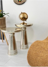 Resim ASELYA HOME Ahşap 2’li Set Handmade Mantar Yan Sehpa Modern Gümüş Renk Varak Jelatin Fiskos Zigon Çiçeklik 