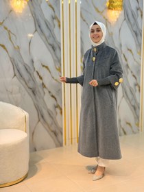 Resim NY MEHLİKA KOL VE YAKA BRONŞ DÜĞME DETAY ANGORA KABAN 7958 - Gri / 2 (42-44) 