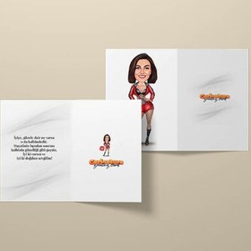 Resim Deri Kıyafetli Kadın Karikatürlü Tebrik Kartı 