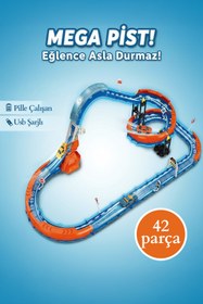 Resim HAK İŞ OYUNCAK Glow Flip Track Yarış Pisti Seti – 42 Parça – Işıklı, Spiral Rampalı, USB Şarjlı Hızlı Oyuncak Araba 