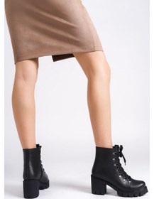 Resim Emma Bağcıklı Fermuarlı Ortopedik Taban Topuklu Kadın Bot Cst - Siyah Siyah 