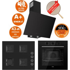 Resim Ferre FlowArt&SilentArt Vila Sessiz Yeni Seri Siyah Ankastre Set ( D077- SA + QBL62CS + SS205) 