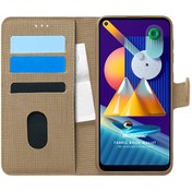 Resim Samsung Galaxy M11 Kılıf Fabric Book Wallet Gold Microsonic