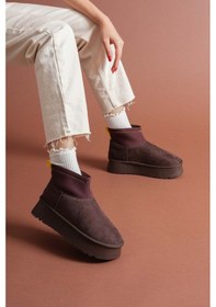 Resim Mini Kalın Taban İçi Kürklü Streç Bot Acı Kahve 