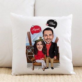 Resim Gemici Sevgililer Karikatürlü Yastık 