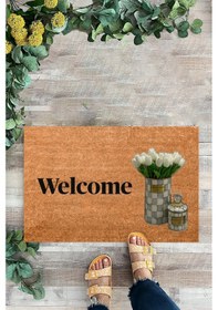 Resim Beyaz Laleler, Desenli Kapı Önü Paspası, Dekoratif Paspas 