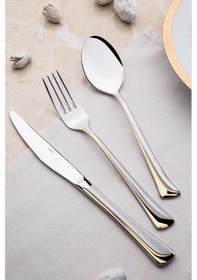 Resim Nehir Maksi Altın Saten 12 Kişilik 89 Parça Deri Kutulu Çatal Kaşık Bıçak Takımı 