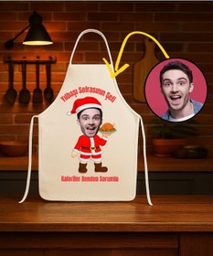 Resim Kişiye Özel Karikatür Fotoğraflı Mutfak Önlüğü Yılbaşı Sofranın Şefi Çok Renkli 