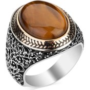 Resim Candie Silver Kahverengi Kaplangözü Taşlı Oval Kesim 925 Ayar Gümüş Erkek Yüzük 