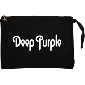 Resim Deep Purple Text Siyah Clutch Astarlı Cüzdan / El Çantası - Siyah 