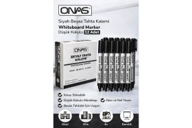 Resim Onas Siyah Beyaz Tahta Kalemi Whiteboard Marker Düşük Kokulu 12 Adet Kutu 