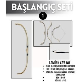 Resim Geleneksel Okçuluk Lamine 'vav' Set- Vav Yay + 5 Ok + Zihgir + Tirkeş + Kolçak + Eldiven 