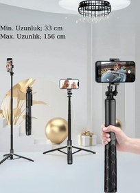 Resim Asfal Uzaktan Kumandalı 156 Cm Alüminyum Tripod Ve Selfie Çubuğu Telefon, Kamera, Işık Ve Gopro Uyumlu 
