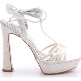 Resim Dgn 2005 Kadın İpli Topuklu Abiye Ayakkabi Beyaz Baskılı 