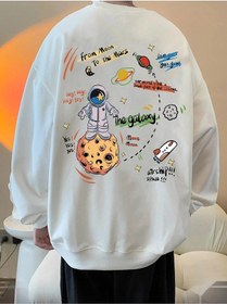 Resim Adrift Unisex Kadın/erkek Beyaz Galaxy Oversize Bisiklet Yaka Pamuklu Sweatshirt Beyaz 