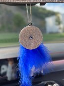 Resim TASARIM ARABAM ATİKE ELİF AKIN Gümüş Nazar Dikiz Süsü & Saks Mavi Tüy 