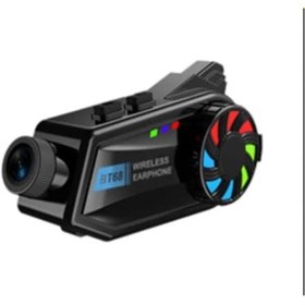Resim Bt68 Motosiklet Kask Kulaklık 1080p Ses Kontrolü Video Kayıt Özellikli İntercom 