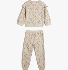 Resim Kız Bebek Eşofman Takımı Çiçek Desenli Uzun Kollu Tişört ve Beli Lastikli Pijama Altı 2 Parça 