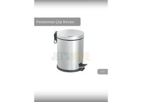 Resim Pedallı Banyo Çöp Kovası Paslanmaz 12 Lt Mutfak Çöp Kutusu Gri 