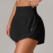 Resim Kadınlar için Açık Mavi Yoga Şortları - Rahat ve Bol Kesim, Yüksek Bel ve Fırfır Detaylı, Esnek Polyester-Elastan Karışımı, Makinede Yıkanabilir, İlkbahar/Yaz/Sonbahar için Mükemmel 