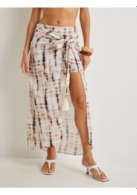 Resim Koton Koton X Şahika Ercümen - Midi Boy Sarong Etek Batik Desenli Yüksek Bel Pamuklu Kahverengi Desenli 4sak70266ew Kahverengi 