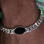 Resim 1 Adet Paslanmaz Çelik Zincir Bileklik - Siyah Oval Sentetik Taşlı Kolye, Unisex Moda Takı, Hafif Lüks Tasarım, Parti ve Günlük Kullanım İçin, Şık Aksesuar, Minimalist Tarz, Yüksek Kalite İşçilik, Partiye Uygun 