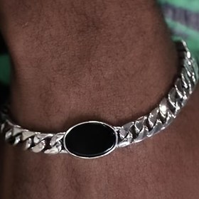 Resim 1 Adet Paslanmaz Çelik Zincir Bileklik - Siyah Oval Sentetik Taşlı Kolye, Unisex Moda Takı, Hafif Lüks Tasarım, Parti ve Günlük Kullanım İçin, Şık Aksesuar, Minimalist Tarz, Yüksek Kalite İşçilik, Partiye Uygun 