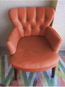 Resim Azra Aksesuar Berjer - Tekli Koltuk - Ahşap Ayak - Nubuk Kumaş - Ceviz Ayak - Turuncu 