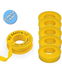 Resim Keneth 5 Adet 10 Metre Doğalgaz Teflon Bant (Güvenliğiniz Için Yüksek Kalite Ptfe) 