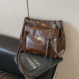 Resim Kadın Büyük Kapasiteli Tote Çanta - Vintage Tarzı, Ayarlanabilir Askı, Çoklu Bölümler, Fermuar Kapatma, Kahverengi Sentetik, İş, Alışveriş ve İşe Giderken Mükemmel, Çapraz Çanta 