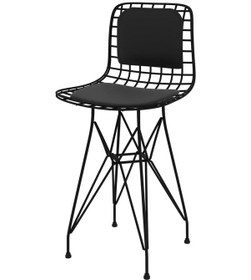 Resim Knsz ufak boy tel bar sandalyesi 1 li uslu syhsyh sırt minderli 55 cm oturma yüksekliği mutfak bahçe cafe ofis 