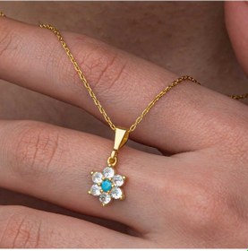Resim Gümüş Mavi Taşlı Gold Çiçek Kadın Set Çok Renkli 50980311 