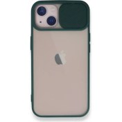 Resim Kzy Apple iPhone 13 Mini Kapak Lensi Açılır Kapanır Kamera Korumalı Kılıf - Yeşil 