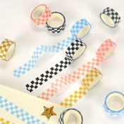 Resim 1 Rulo Karışık Renkli Checkered Kağıt Bandı - Günlükler, Scrapbooklar ve Fotoğraf Albümleri için Taze ve Şık Okul Malzemeleri 