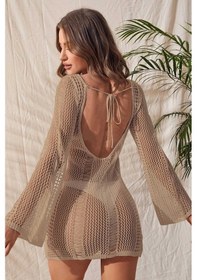 Resim Angelsin Örme Pamuk Uzun Kollu Pareo Plaj Elbisesi Kimono Kaftan 001 