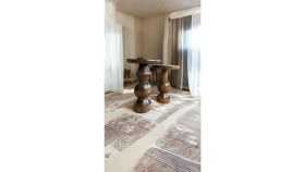 Resim Wood Wooden Ahşap 2'li Set Mantar Yan Sehpa Modern Fiskos / Ceviz Renk / Zigon Sehpa Vernikli 