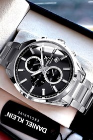 Resim Daniel Klein Exclusive Damatlık Erkek Kol Saati Su Geçirmez Gümüş Siyah - Çelik Kordon Hediye Bileklik DKE2135C4 