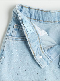 Resim LC Waikiki NEVAVM Farkıyla Beli Ayarlanabilir Lastikli Taşlı Kız Çocuk Jean Etek 