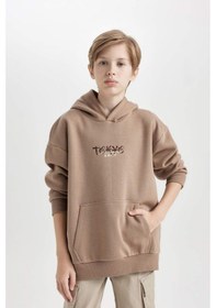 Resim DeFacto Erkek Çocuk Oversize Geniş Kalıp Sırt Baskılı Kapüşonlu Sweatshirt D5681A824WNBN554 