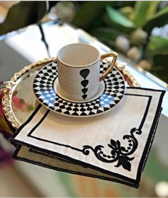 Resim Köşeli Siyah 6'lı Kokteyl Kahve Sunum Peçetesi Maraş İşi Sırma N 