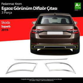 Resim S-Dizayn Skoda Superb Krom Egzoz Çıkışı 3 Parça Set 2020-2023 