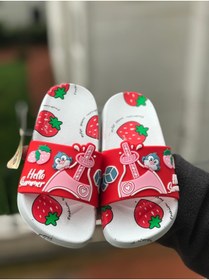 Resim Bold Boutique Kız Çocuk Çilek Desenli Kaydırmaz Taban Terlik Sandalet Havuz Yumuşak Taban Terlik 