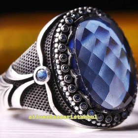 Resim Copy of 925 Sterling Eagle Sapphire and Onyx Stone Mens Ring - US: 9.75 / 62 mm / Turk: 22 