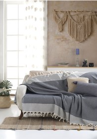 Resim Lux Touch Bergama Indigo Buldan Koltuk Örtüsü 170 X 210 Cm Koltuk Şalı Kanepe Çekyat Örtüsü Pamuklu Throw 