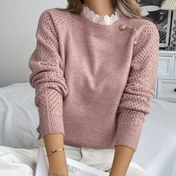 Resim 2025 Dantel Yuvarlak Yaka Uzun Kollu Sonbahar/Kış Kadın Kazak 