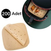 Resim BUFFER® 200 Adet Air Fryer Pişirme Kağıdı Tek Kullanımlık Pişirme Kağıdı Delikli Kare Model 